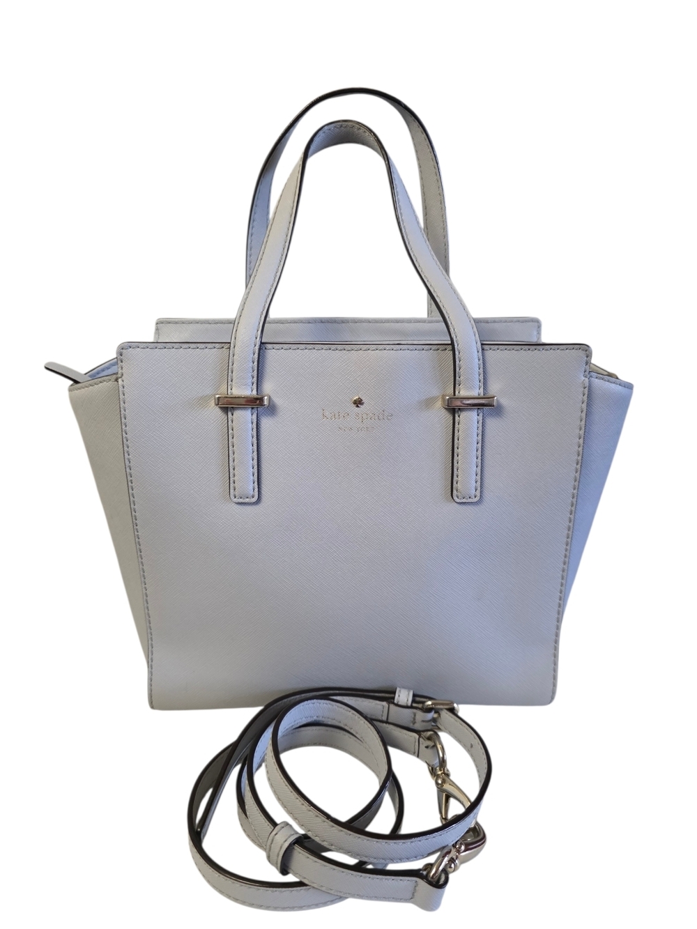 Kate Spade Cedar Street Hayden Satchel Light Gray Saffiano Leather Crossbody